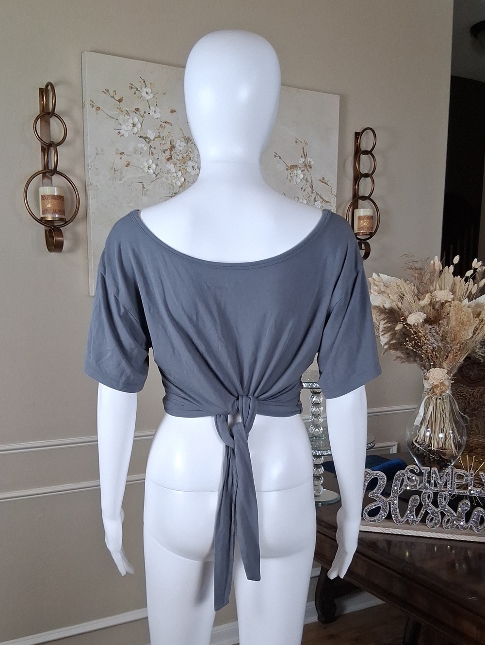 Victoria's Secret Women’s Gray Twist-Front Crop Top Short Sleeves Medium - Picture 4 of 16